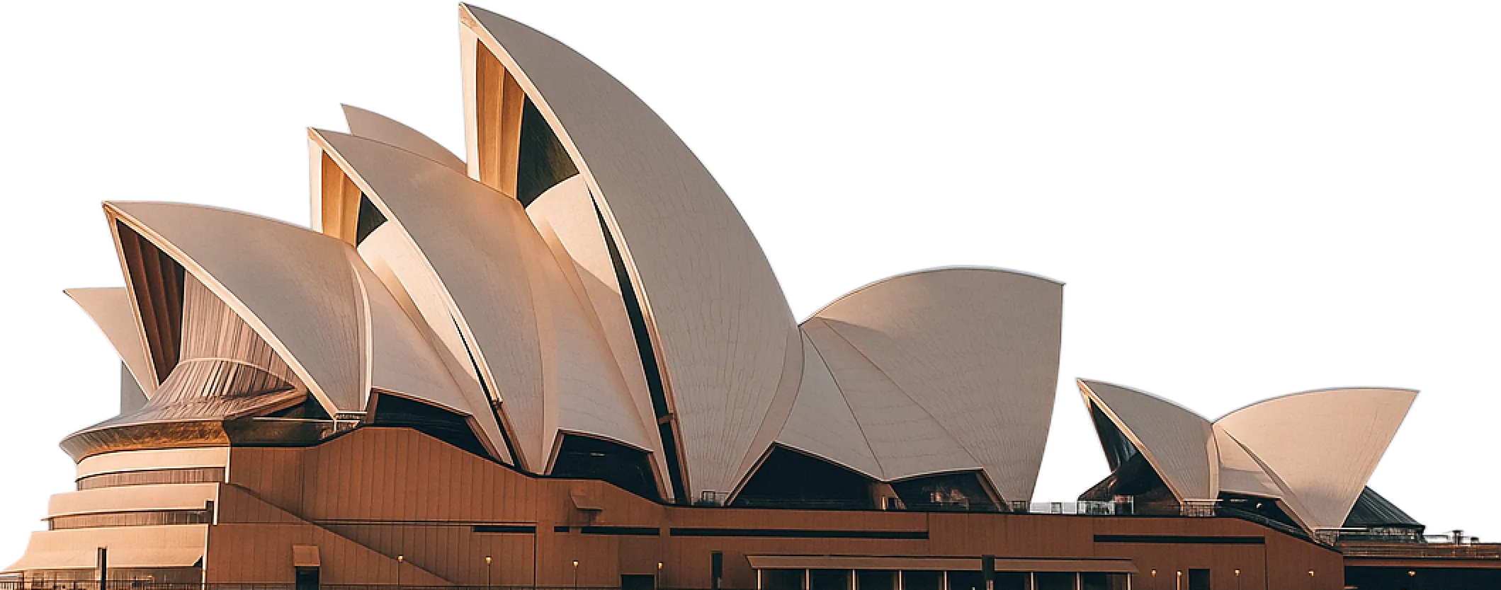 A photographic cutout of the Sydney Opera House on a plain white background.